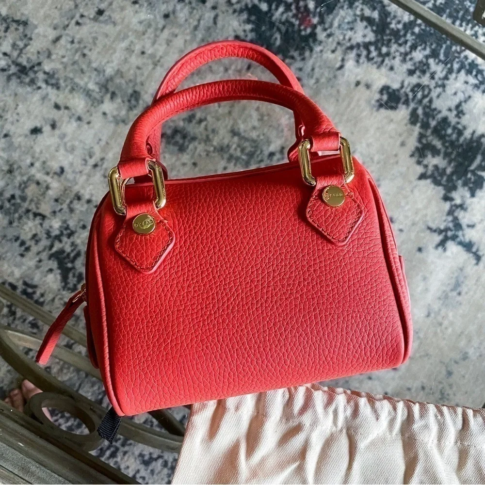 By Far Bag Dora Leather Tote Pebbled Shoulder-Strap‎ Cowhide Miniature Coral NWT